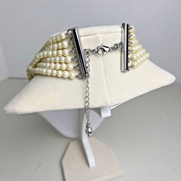 Lia Sophia 6 Strand Bib Necklace Faux Pearl Layered Statement Jewelry Bridal - Picture 4 of 10